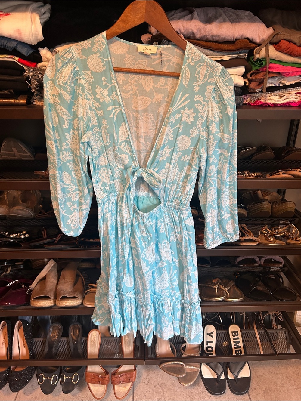 Elan Light Blue & White Floral Tie-Front Mini Dress